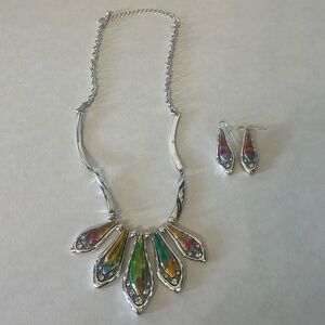 Silver multi-colored necklace and earring set-not real silver